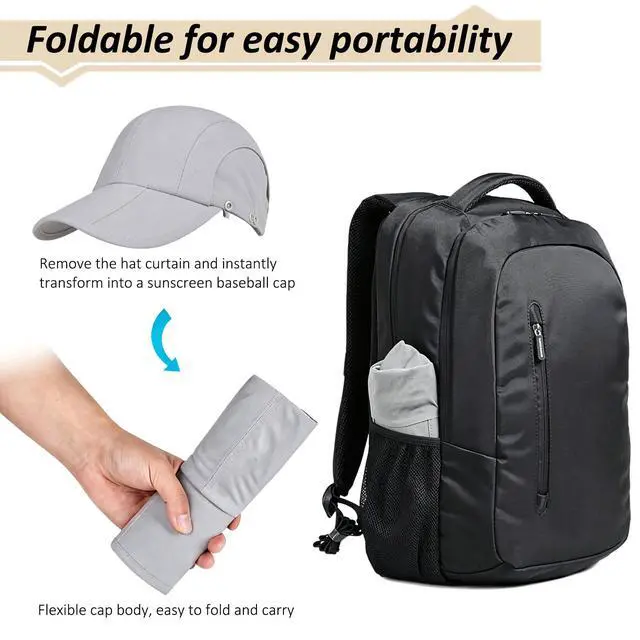 Alt view image 5 of 7 - 2Pack Men s Foldable Sun Hat with Removable Face Mask & Neck Flap, UPF 50+ UV Protection, Quick-Drying Outdoor Fishing Cap (US, Alpha, One Size, Dark Grey+Light Grey)