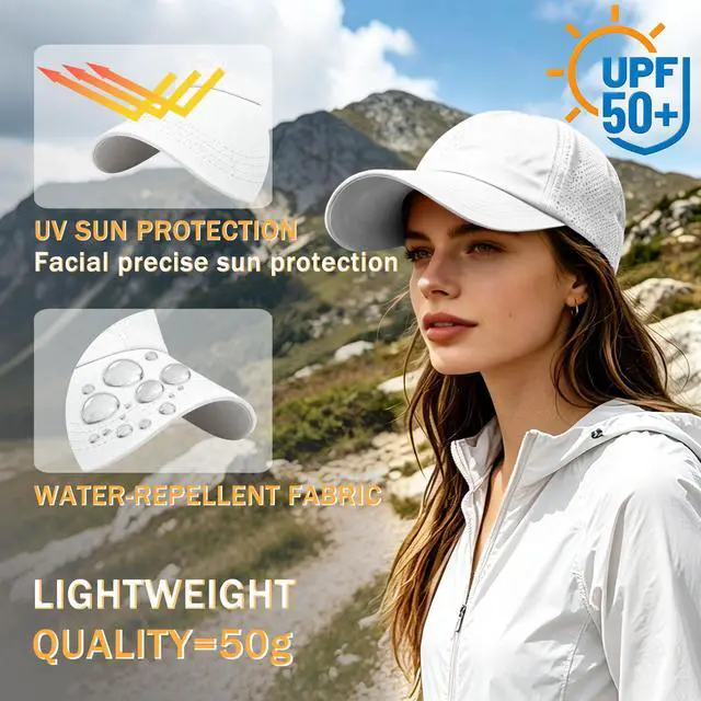 Alt view image 4 of 7 - Womens Criss Cross Ponytail Baseball Cap, Adjustable High Messy Bun Sun Hat Quick Drying UV Protection Breathable Sport Cap for Outdoor Activities (US, Alpha, One Size, Black+White)