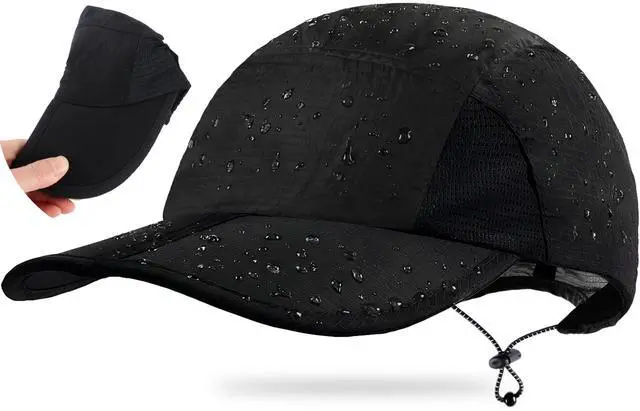 Main image of Foldable Outdoor Sports Baseball Cap for Fishing Hiking, Black | Unisex Lightweight Breathable Quick Dry UPF 50+ Sun Hat, Water Resistant Outdoor Portable Brim Hats for Women Men