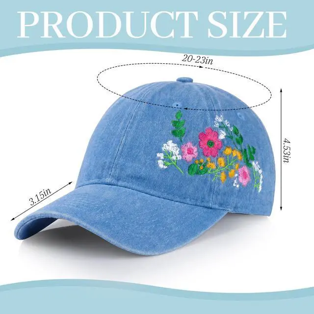 Alt view image 2 of 7 - Womens Baseball Cap Embroidered Hat Woman Floral Baseball Cap (Blue) | Trendy Woman's Hat, Adjustable, Soft, Breathable, Cute Flower Baseball Cap, Gift for Women