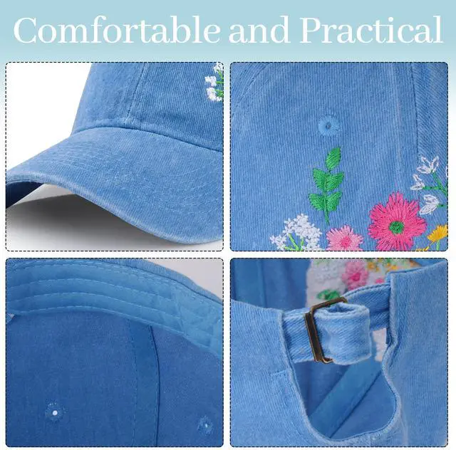 Alt view image 3 of 7 - Womens Baseball Cap Embroidered Hat Woman Floral Baseball Cap (Blue) | Trendy Woman's Hat, Adjustable, Soft, Breathable, Cute Flower Baseball Cap, Gift for Women
