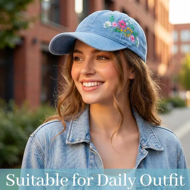 Alt view image 4 of 7 - Womens Baseball Cap Embroidered Hat Woman Floral Baseball Cap (Blue) | Trendy Woman's Hat, Adjustable, Soft, Breathable, Cute Flower Baseball Cap, Gift for Women