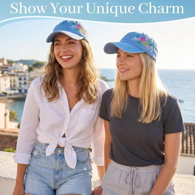 Alt view image 6 of 7 - Womens Baseball Cap Embroidered Hat Woman Floral Baseball Cap (Blue) | Trendy Woman's Hat, Adjustable, Soft, Breathable, Cute Flower Baseball Cap, Gift for Women