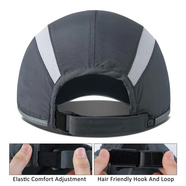 Alt view image 3 of 6 - Sport Hat 50+ UPF Inhibit UV Lightweight Baseball Cap Quick Drying Reflective Foldable Cap Water Repellency with Mesh Race Suitable for Men Woman Running Outdoor Activity Cap Dark Gray