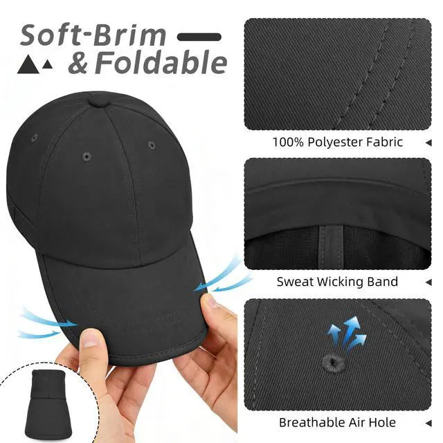 Alt view image 3 of 6 - Classic Unstructured Baseball Cap Soft-Brim Foldable Adjustable Hat | Vintage Plain Dad Hat Breathable Packable for Men Women Hiking Fishing Golf