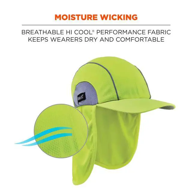 Alt view image 4 of 7 - Chill Its 6650 Baseball Cap, Hat with Neck Shade, Sweat Wicking, High Visibility ,UPF 50+ protection, Lime