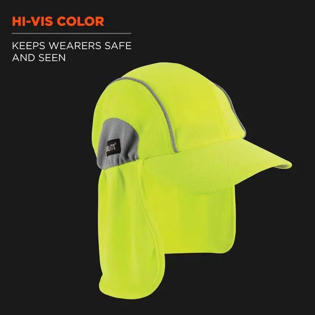 Alt view image 6 of 7 - Chill Its 6650 Baseball Cap, Hat with Neck Shade, Sweat Wicking, High Visibility ,UPF 50+ protection, Lime