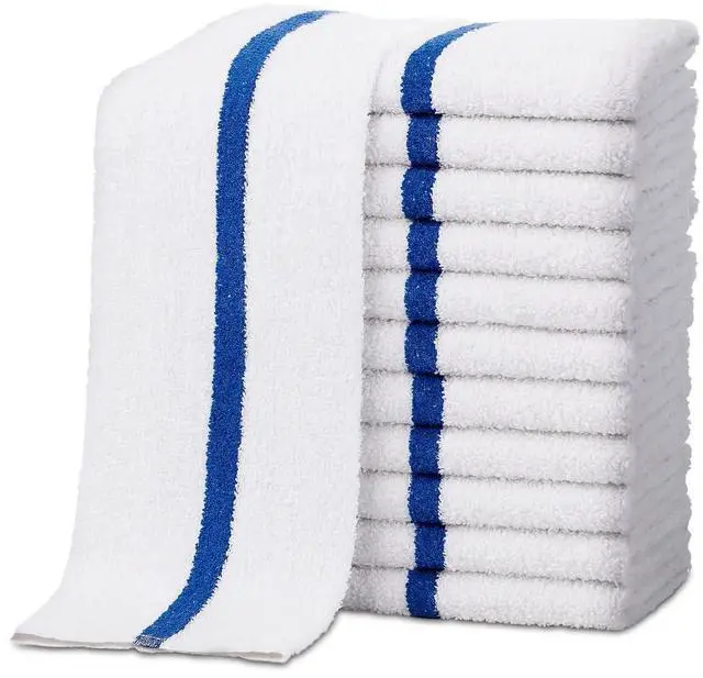 Main image of Bar Mop Towels - 12 Pack (16"x19") - 100% Cotton High Absorbency Kitchen Towels Reusable Dish Cloths, Quick-Dry Rags with Blue Stripe Ideal for Restaurants, Cooks, Bartenders & Homes