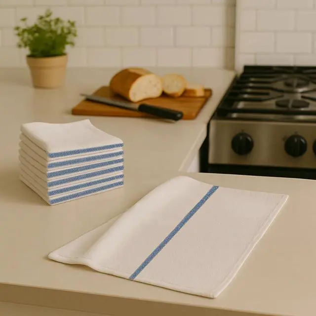 Alt view image 4 of 6 - Bar Mop Towels - 12 Pack (16"x19") - 100% Cotton High Absorbency Kitchen Towels Reusable Dish Cloths, Quick-Dry Rags with Blue Stripe Ideal for Restaurants, Cooks, Bartenders & Homes
