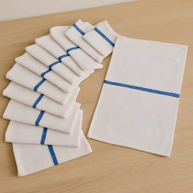 Alt view image 3 of 6 - Bar Mop Towels - 12 Pack (16"x19") - 100% Cotton High Absorbency Kitchen Towels Reusable Dish Cloths, Quick-Dry Rags with Blue Stripe Ideal for Restaurants, Cooks, Bartenders & Homes