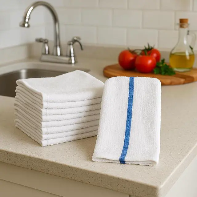 Alt view image 6 of 6 - Bar Mop Towels - 12 Pack (16"x19") - 100% Cotton High Absorbency Kitchen Towels Reusable Dish Cloths, Quick-Dry Rags with Blue Stripe Ideal for Restaurants, Cooks, Bartenders & Homes