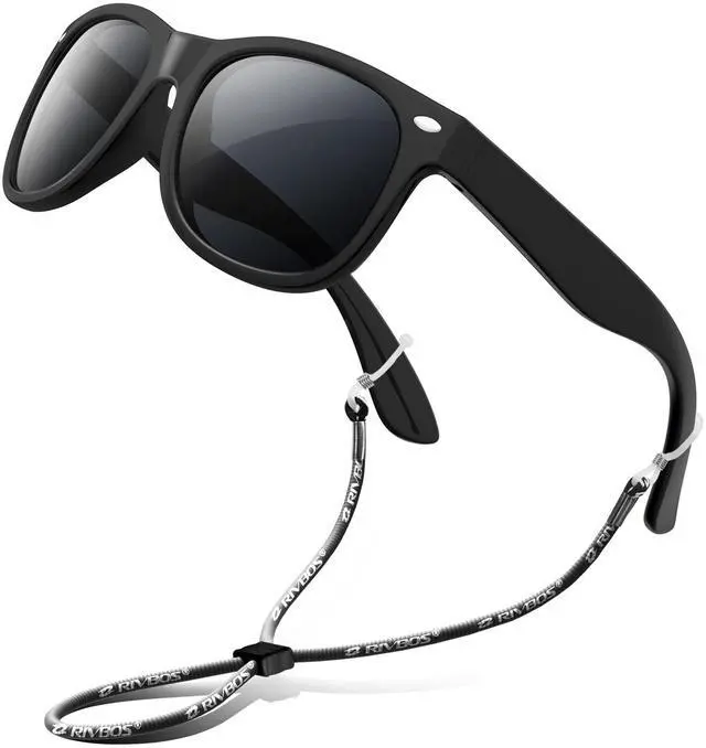 Main image of Kids Sunglasses Boys&girls with Strap Polarized Rubber Flexible Shades for Toddler and Children Age 3-10 RBK004-2 Black