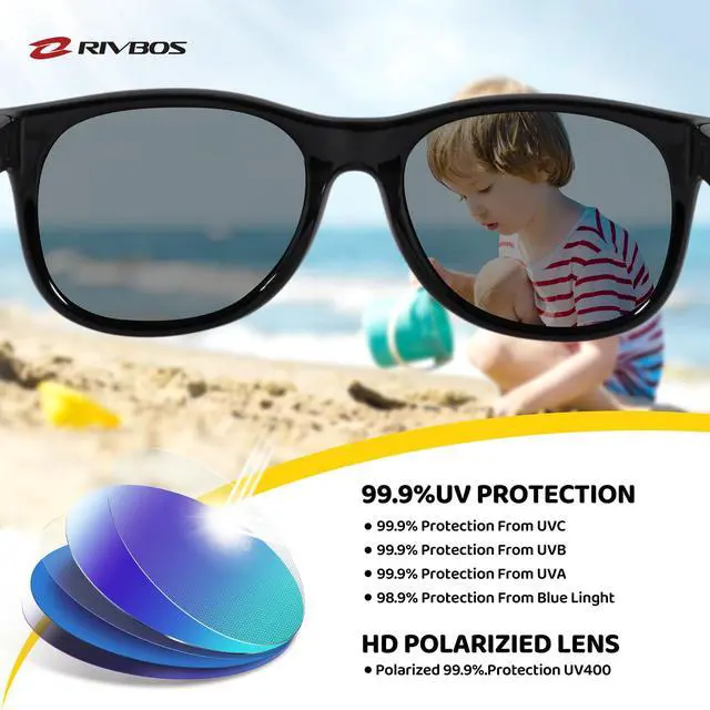 Alt view image 3 of 6 - Kids Sunglasses Boys&girls with Strap Polarized Rubber Flexible Shades for Toddler and Children Age 3-10 RBK004-2 Black