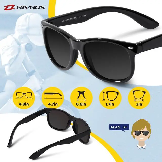 Alt view image 5 of 6 - Kids Sunglasses Boys&girls with Strap Polarized Rubber Flexible Shades for Toddler and Children Age 3-10 RBK004-2 Black