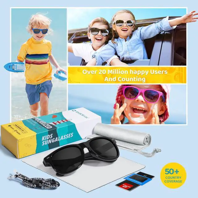 Alt view image 6 of 6 - Kids Sunglasses Boys&girls with Strap Polarized Rubber Flexible Shades for Toddler and Children Age 3-10 RBK004-2 Black