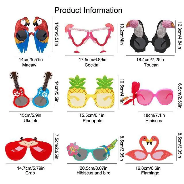 Alt view image 3 of 7 - Luau Party Sunglasses - 9 Pairs Funny Hawaiian Glasses, Tropical Fancy Dress Props, Fun Summer Kids Party Favors, Beach Themed Party Supplies Decoration