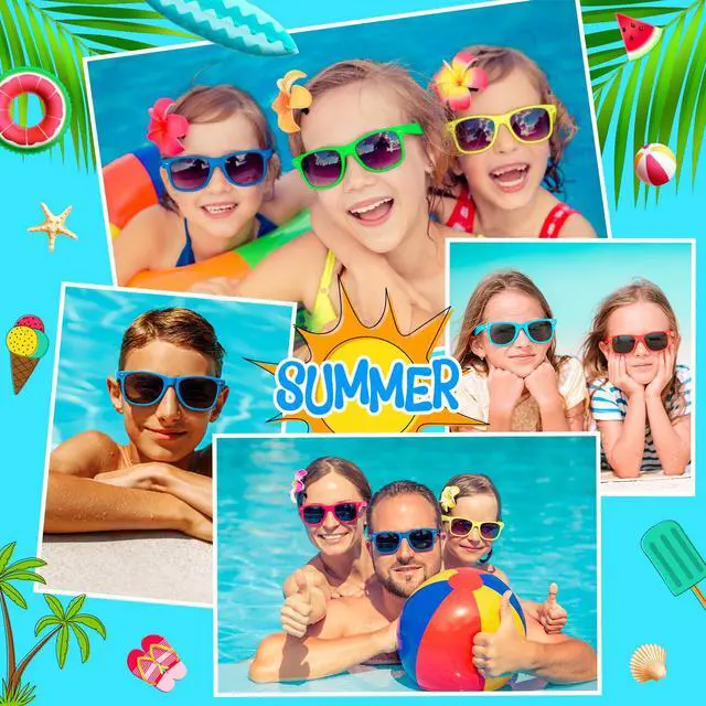 Alt view image 4 of 7 - 10/20/40 Pack Kids Sunglasses Bulk Retro Party Favors for Wedding Beach Summer Pool Party Supplies Goodie Stuffers (10, Mixed Color A)