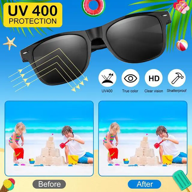 Alt view image 5 of 7 - 10/20/40 Pack Kids Sunglasses Bulk Retro Party Favors for Wedding Beach Summer Pool Party Supplies Goodie Stuffers (10, Mixed Color A)