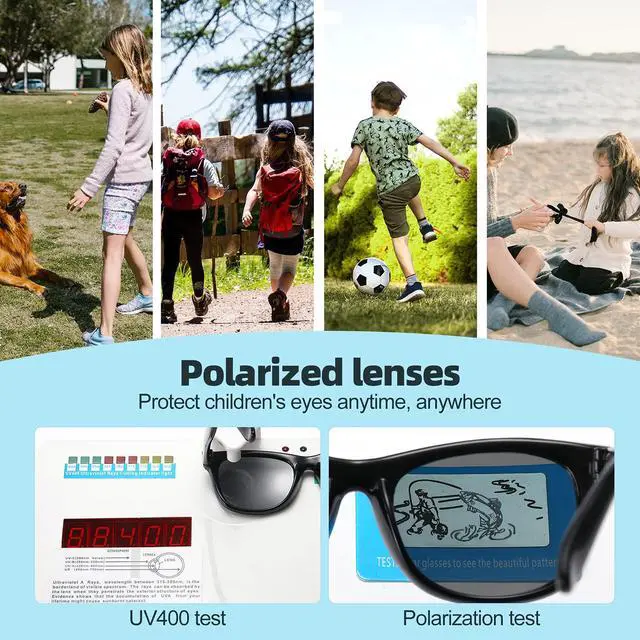 Alt view image 4 of 7 - Kids Polarized Sunglasses for girls boys 3 Pack, Flexible TPEE Rubber Frame for Children Age 3-8. (Black +Pink Green +Blue Yellow)