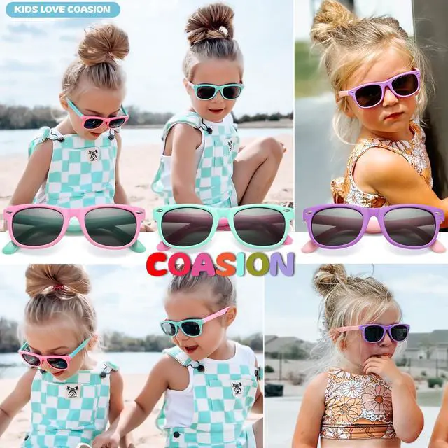 Alt view image 2 of 4 - Kids Polarized Sunglasses Set TPEE Rubber Flexible Shades for Girls Boys Age 3-9 Sunglasses 3 Pack (Purple + Rosepink + Applegreen)