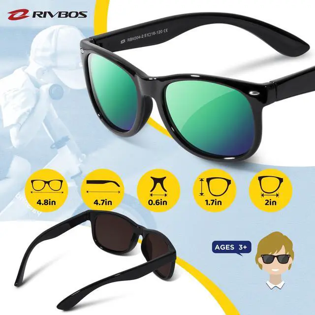 Alt view image 5 of 6 - Kids Sunglasses Polarized UV Protection Flexible Rubber Glasses Shades with Strap for Boys Girls Black Green