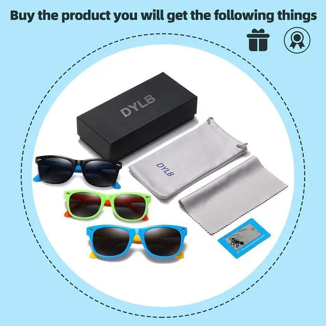 Alt view image 7 of 7 - Kids Polarized Sunglasses for girls boys 3 Pack, Flexible TPEE Rubber Frame for Children Age 3-8.