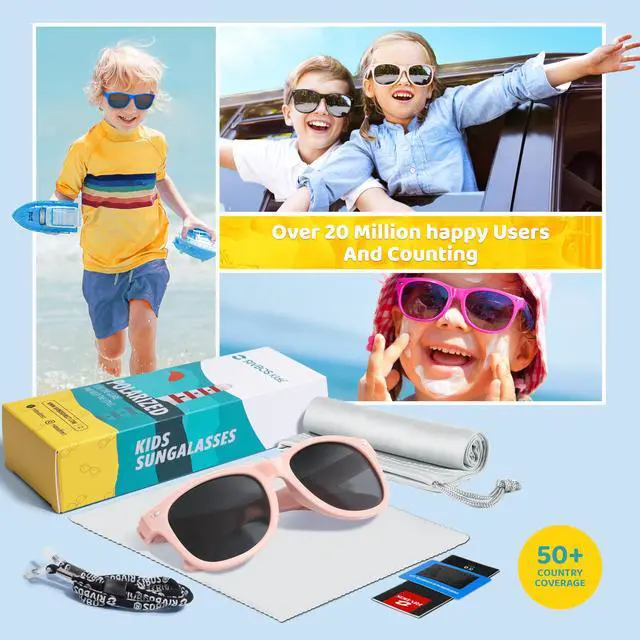 Alt view image 6 of 6 - kids Sunglasses Girls with Strap Polarized UV Protection Flexible Shades for Baby and Children Age 2-10 RBK004-2 Light Pink