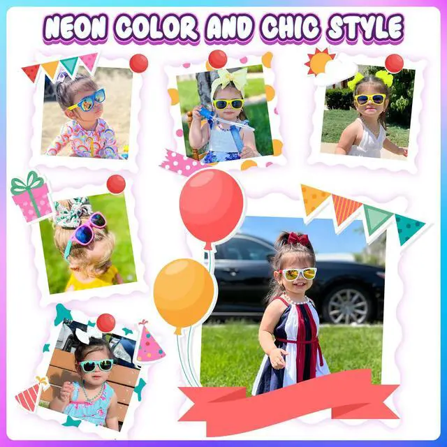 Alt view image 2 of 7 - Kids Sunglasses Bulk Party Favors, 12Pack Valentines Day Gifts UV 400 Protection Neon Sunglasses for Boys and Girls, Party Favor, Birthday Classroom Goodie Bags Party Supplies.