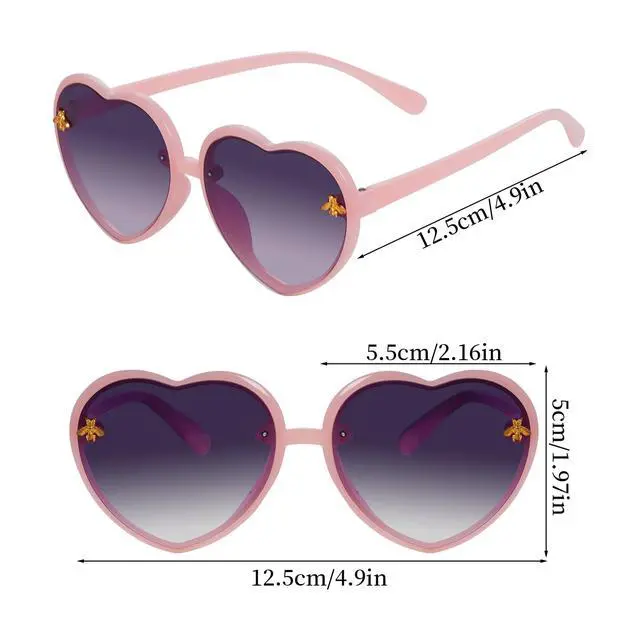 Alt view image 2 of 6 - 3 Pieces Kids Heart Shaped Sunglasses Stylish Cute Bee Sunglasses for Toddler Girls Age 3-10 Outdoor Beach Eyewear, UV400 Protection