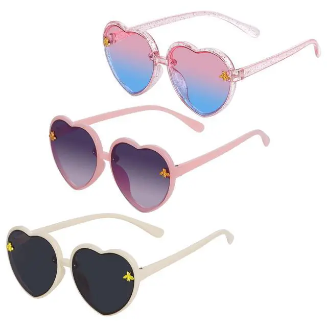 Alt view image 3 of 6 - 3 Pieces Kids Heart Shaped Sunglasses Stylish Cute Bee Sunglasses for Toddler Girls Age 3-10 Outdoor Beach Eyewear, UV400 Protection