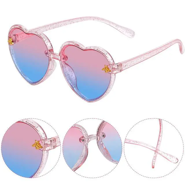 Alt view image 4 of 6 - 3 Pieces Kids Heart Shaped Sunglasses Stylish Cute Bee Sunglasses for Toddler Girls Age 3-10 Outdoor Beach Eyewear, UV400 Protection