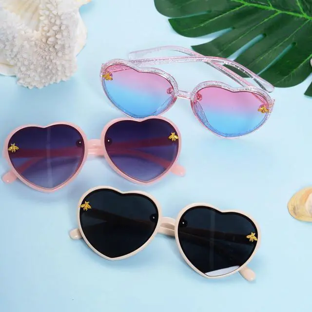 Alt view image 5 of 6 - 3 Pieces Kids Heart Shaped Sunglasses Stylish Cute Bee Sunglasses for Toddler Girls Age 3-10 Outdoor Beach Eyewear, UV400 Protection
