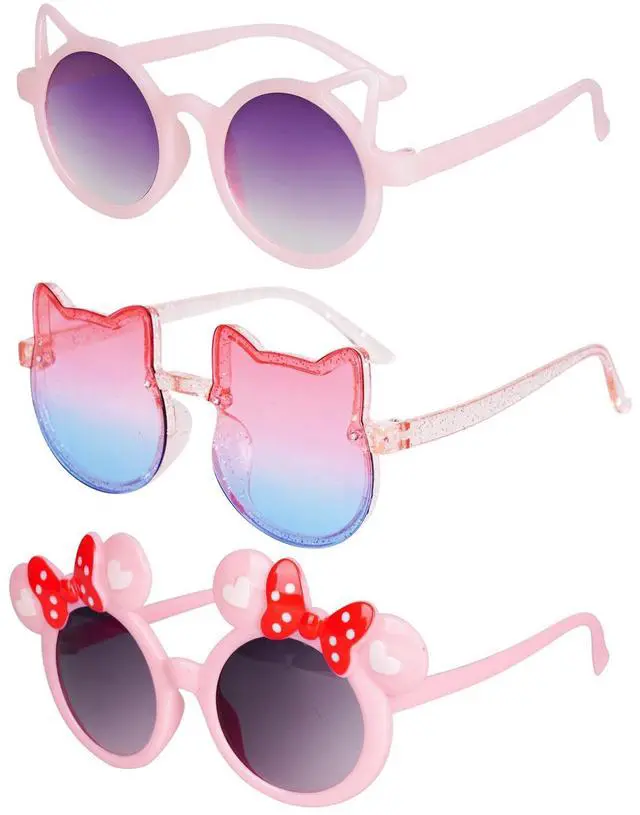 Main image of 3 Pairs Girls Sunglasses Kids Cute Pink Sun Glasses for Aged 3-12 UV400 Protection Outdoor Beach Eyewear