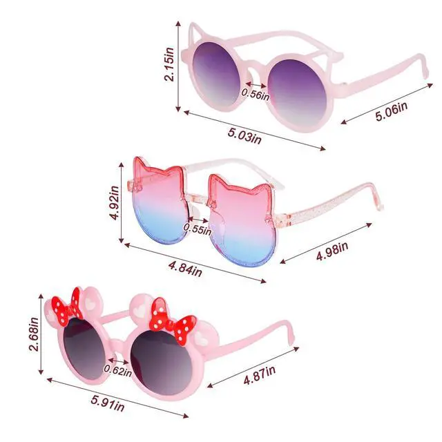 Alt view image 3 of 7 - 3 Pairs Girls Sunglasses Kids Cute Pink Sun Glasses for Aged 3-12 UV400 Protection Outdoor Beach Eyewear