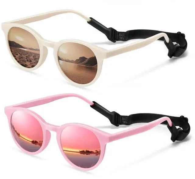 Main image of Cute Kids Polarized Sunglasses,Baby Toddler Sun Glasses with Strap | Gifts for Girls Boys Age 0-6,Flexible Round Shades with UV Protection,Newborn Infant Sunnies Travel Beach Essentials