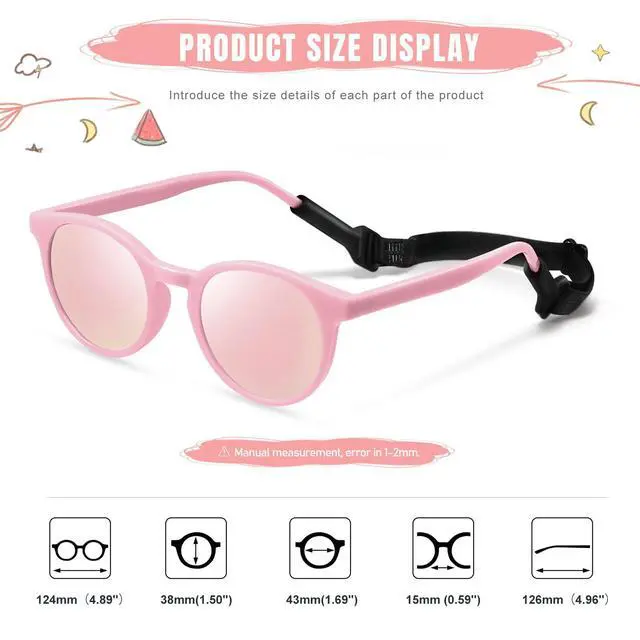 Alt view image 3 of 6 - Cute Kids Polarized Sunglasses,Baby Toddler Sun Glasses with Strap | Gifts for Girls Boys Age 0-6,Flexible Round Shades with UV Protection,Newborn Infant Sunnies Travel Beach Essentials