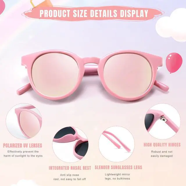 Alt view image 4 of 6 - Cute Kids Polarized Sunglasses,Baby Toddler Sun Glasses with Strap | Gifts for Girls Boys Age 0-6,Flexible Round Shades with UV Protection,Newborn Infant Sunnies Travel Beach Essentials