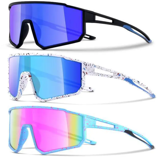 Main image of 3PACK Kids Sunglasses,Youth Baseball Glasses,Cycling Goggles for 6-14 Boys Girls,UV400 Protection (3pcs-Black Blue+White Blue+Blue Pink-K01)