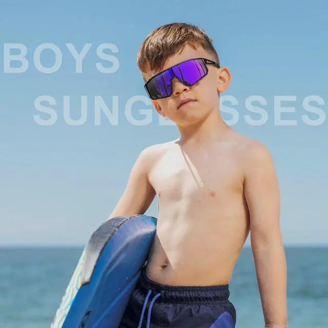 Alt view image 2 of 6 - 3PACK Kids Sunglasses,Youth Baseball Glasses,Cycling Goggles for 6-14 Boys Girls,UV400 Protection (3pcs-Black Blue+White Blue+Blue Pink-K01)