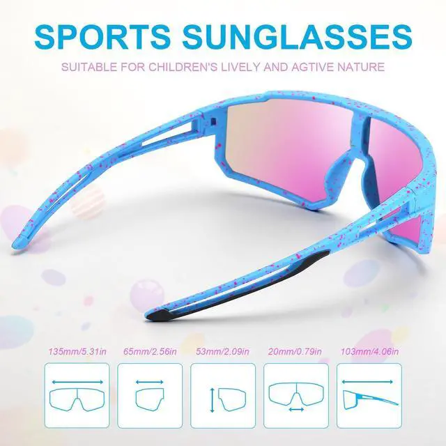 Alt view image 3 of 6 - 3PACK Kids Sunglasses,Youth Baseball Glasses,Cycling Goggles for 6-14 Boys Girls,UV400 Protection (3pcs-Black Blue+White Blue+Blue Pink-K01)