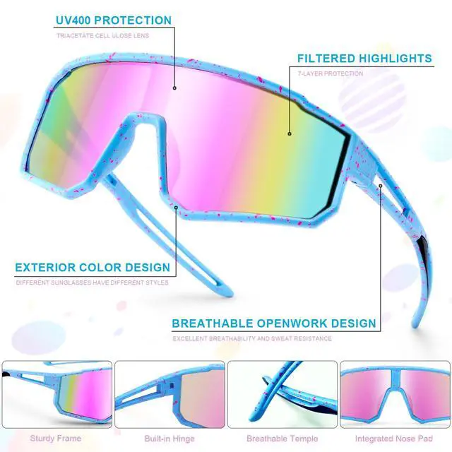 Alt view image 4 of 6 - 3PACK Kids Sunglasses,Youth Baseball Glasses,Cycling Goggles for 6-14 Boys Girls,UV400 Protection (3pcs-Black Blue+White Blue+Blue Pink-K01)