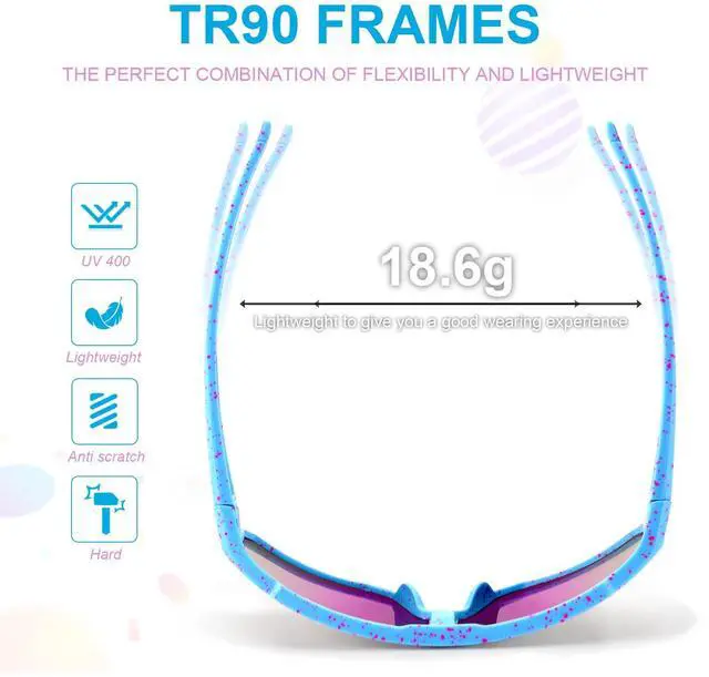 Alt view image 5 of 6 - 3PACK Kids Sunglasses,Youth Baseball Glasses,Cycling Goggles for 6-14 Boys Girls,UV400 Protection (3pcs-Black Blue+White Blue+Blue Pink-K01)