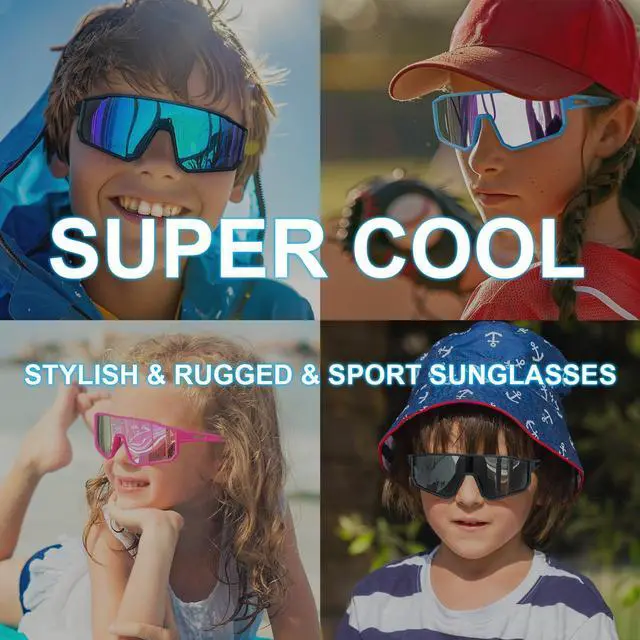 Alt view image 6 of 6 - 3PACK Kids Sunglasses,Youth Baseball Glasses,Cycling Goggles for 6-14 Boys Girls,UV400 Protection (3pcs-Black Blue+White Blue+Blue Pink-K01)