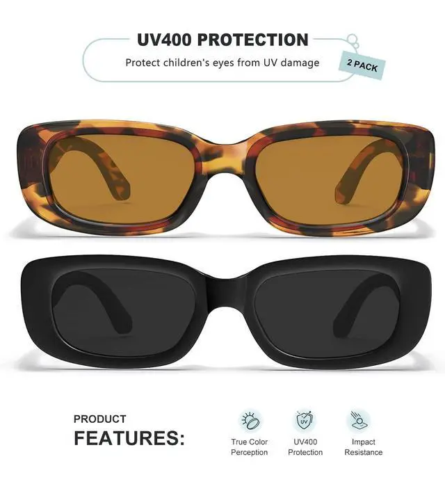 Alt view image 2 of 6 - Retro Rectangle Kids Sunglasses 90s Vintage Fashion Narrow Square Frame Glasses Shades for Girls Boys UV Protection