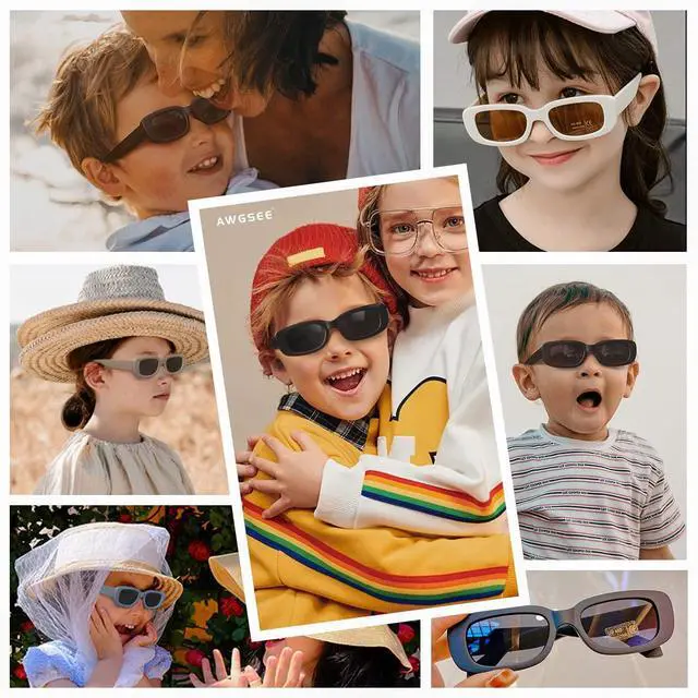Alt view image 6 of 6 - Retro Rectangle Kids Sunglasses 90s Vintage Fashion Narrow Square Frame Glasses Shades for Girls Boys UV Protection