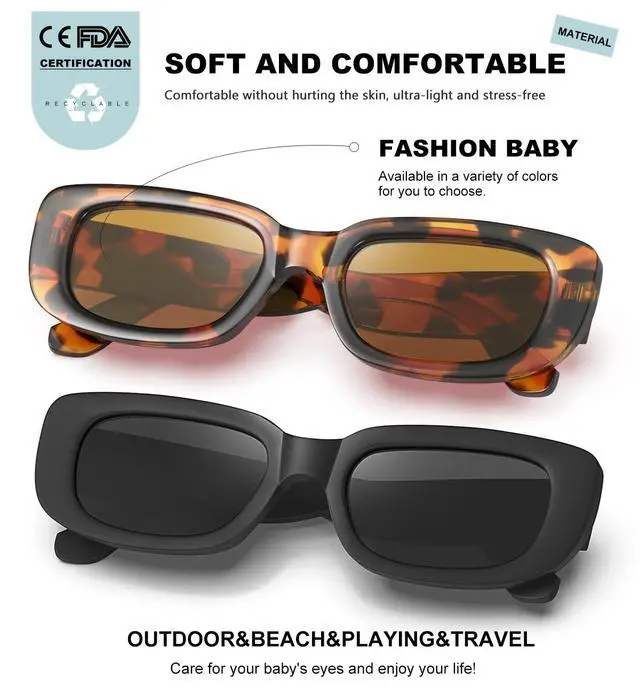 Alt view image 5 of 6 - Retro Rectangle Kids Sunglasses 90s Vintage Fashion Narrow Square Frame Glasses Shades for Girls Boys UV Protection