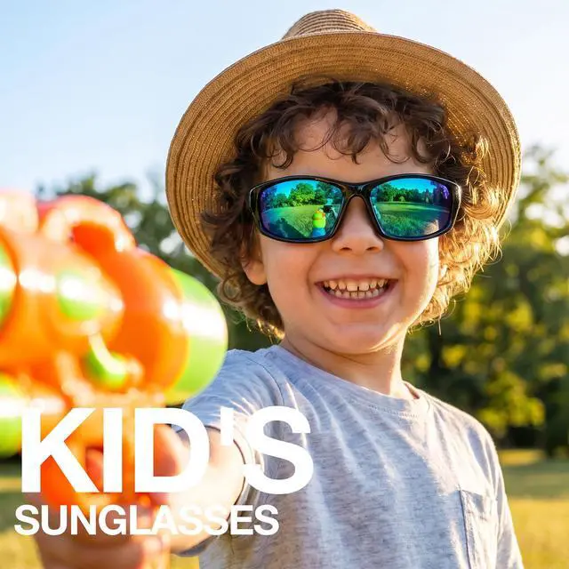 Alt view image 2 of 6 - Kids Sunglasses Polarized UV400 TPE with Strap for Boys Girls RBK037 | Flexible rubber frame with UV protection and secure strap for boys and girls during travel, beach and outdoor play