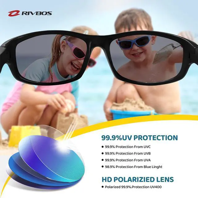Alt view image 3 of 6 - Kids Sunglasses Polarized UV400 TPE with Strap for Boys Girls RBK037 | Flexible rubber frame with UV protection and secure strap for boys and girls during travel, beach and outdoor play