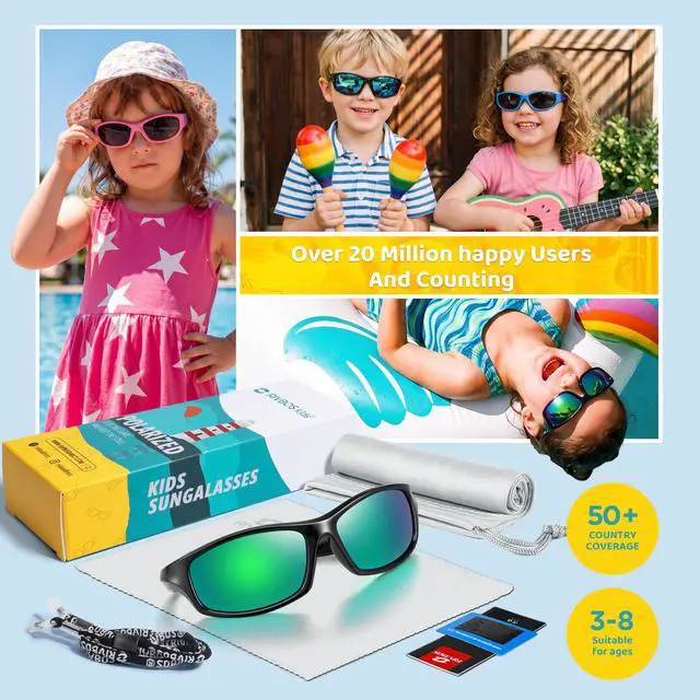 Alt view image 6 of 6 - Kids Sunglasses Polarized UV400 TPE with Strap for Boys Girls RBK037 | Flexible rubber frame with UV protection and secure strap for boys and girls during travel, beach and outdoor play