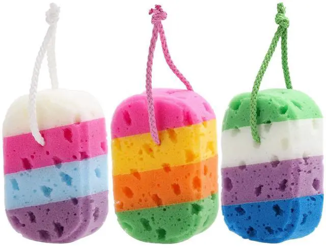Main image of 3 Pieces Exfoliating Bath Sponge Body Sponges Shower Loofah Soft Bathing Pouf Foam Lufa Body Scrubber